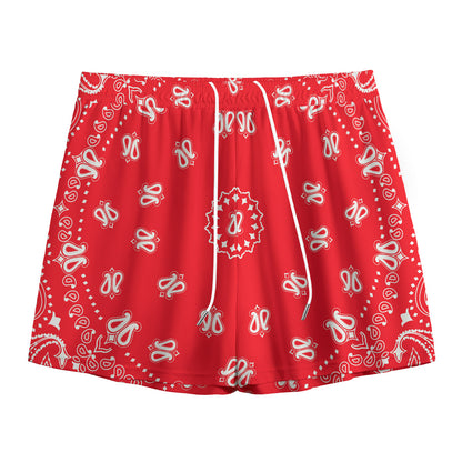 Red Paisley Bandana Print Mesh Shorts
