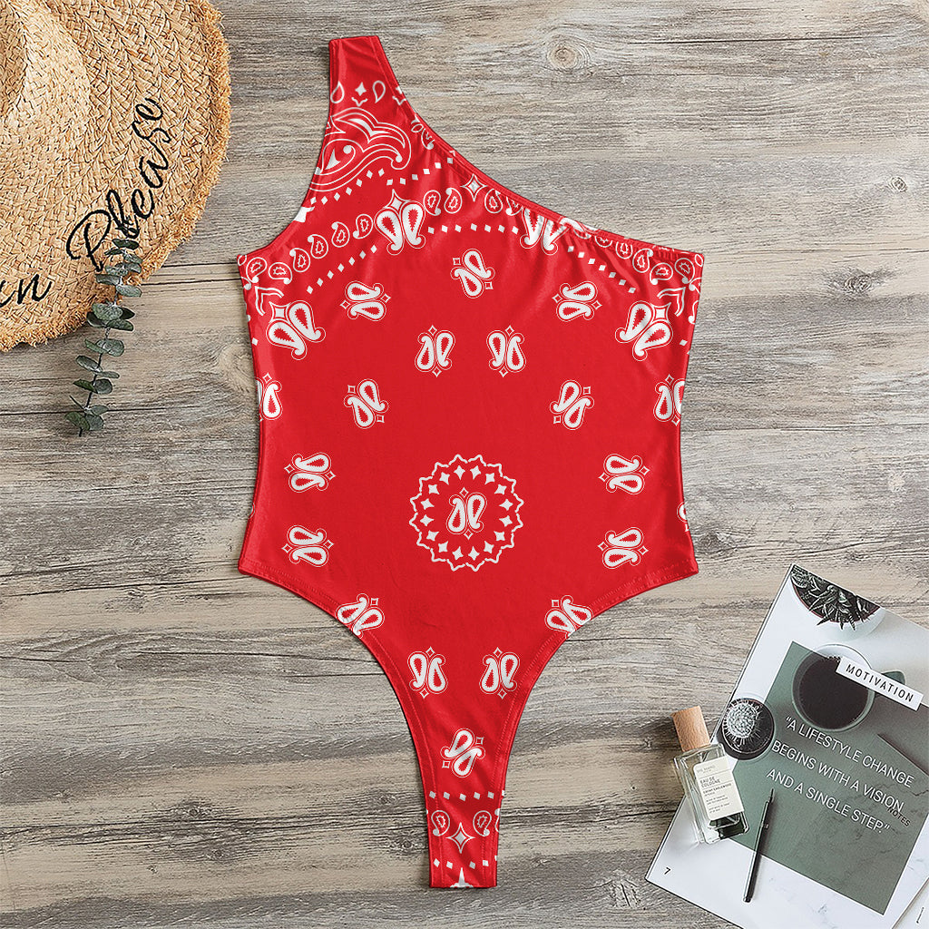 Red Paisley Bandana Print One Shoulder Bodysuit