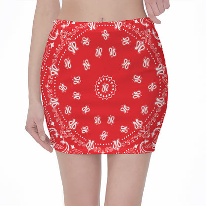 Red Paisley Bandana Print Pencil Mini Skirt