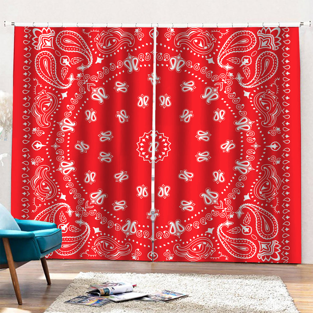 Red Paisley Bandana Print Pencil Pleat Curtains