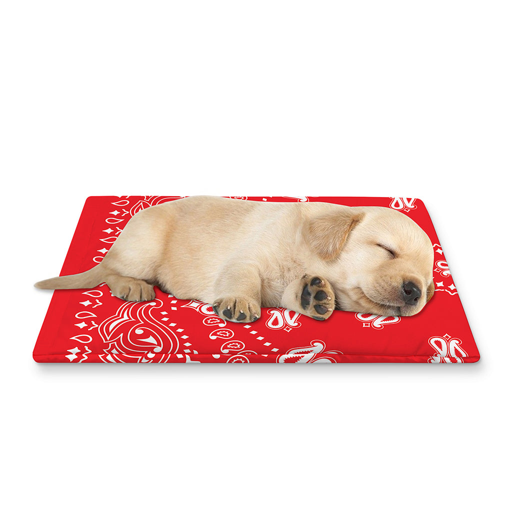 Red Paisley Bandana Print Pet Cooling Mat Cover