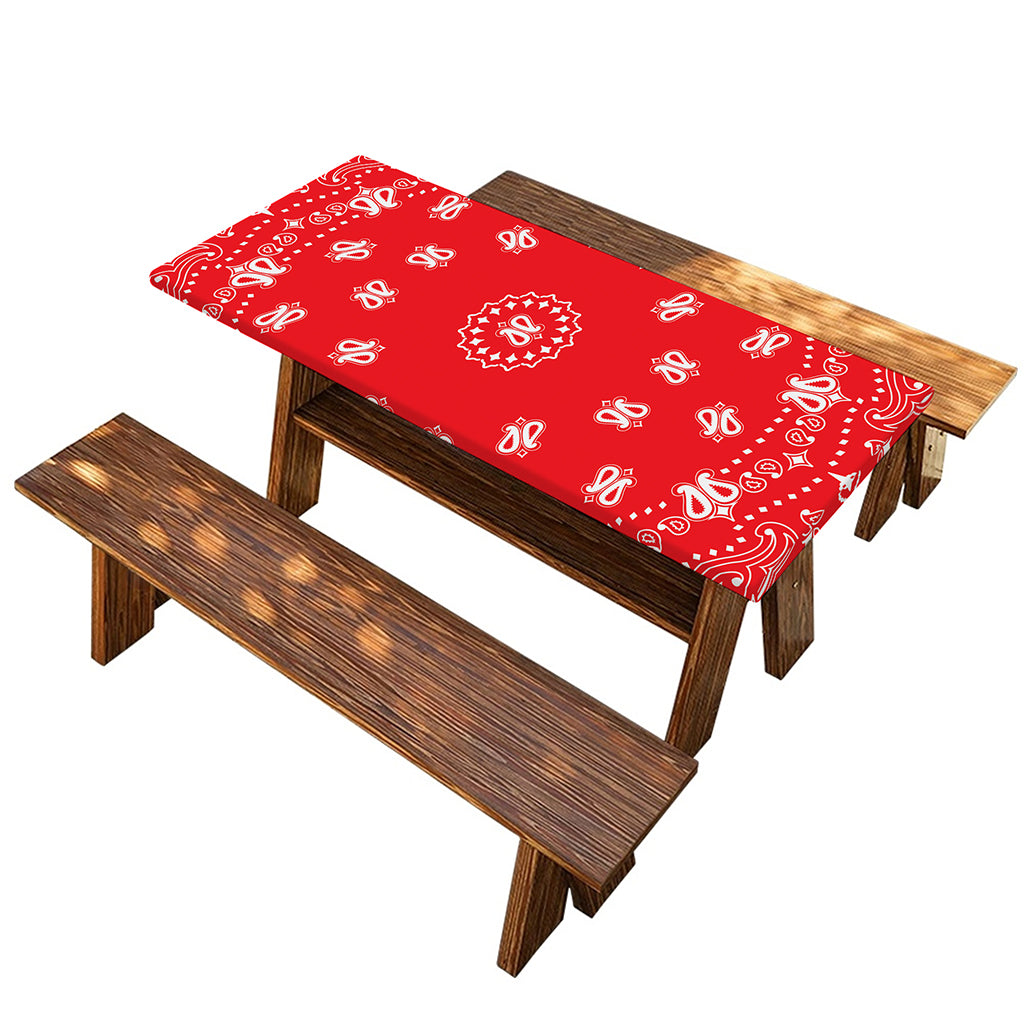 Red Paisley Bandana Print Picnic Table Cover