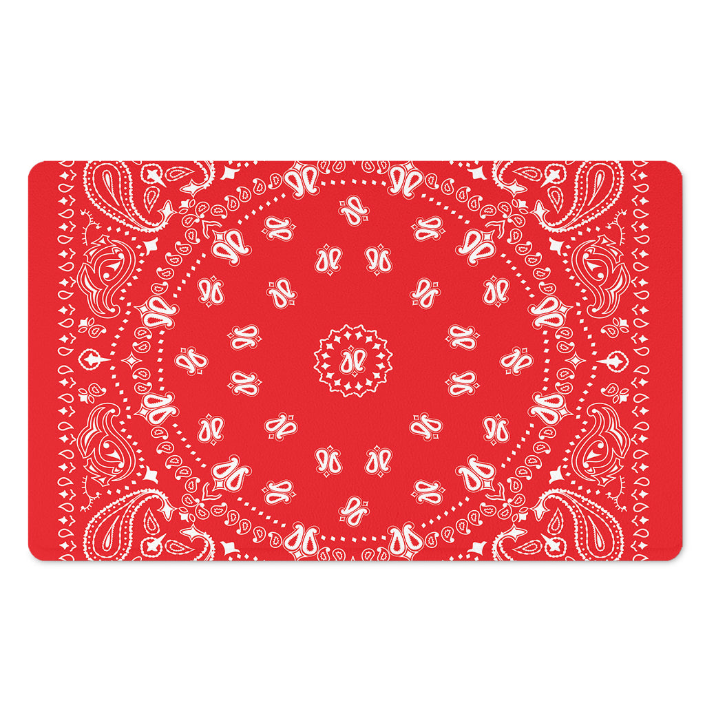 Red Paisley Bandana Print Polyester Doormat