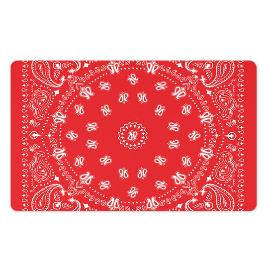 Red Paisley Bandana Print Polyester Doormat