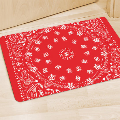 Red Paisley Bandana Print Polyester Doormat