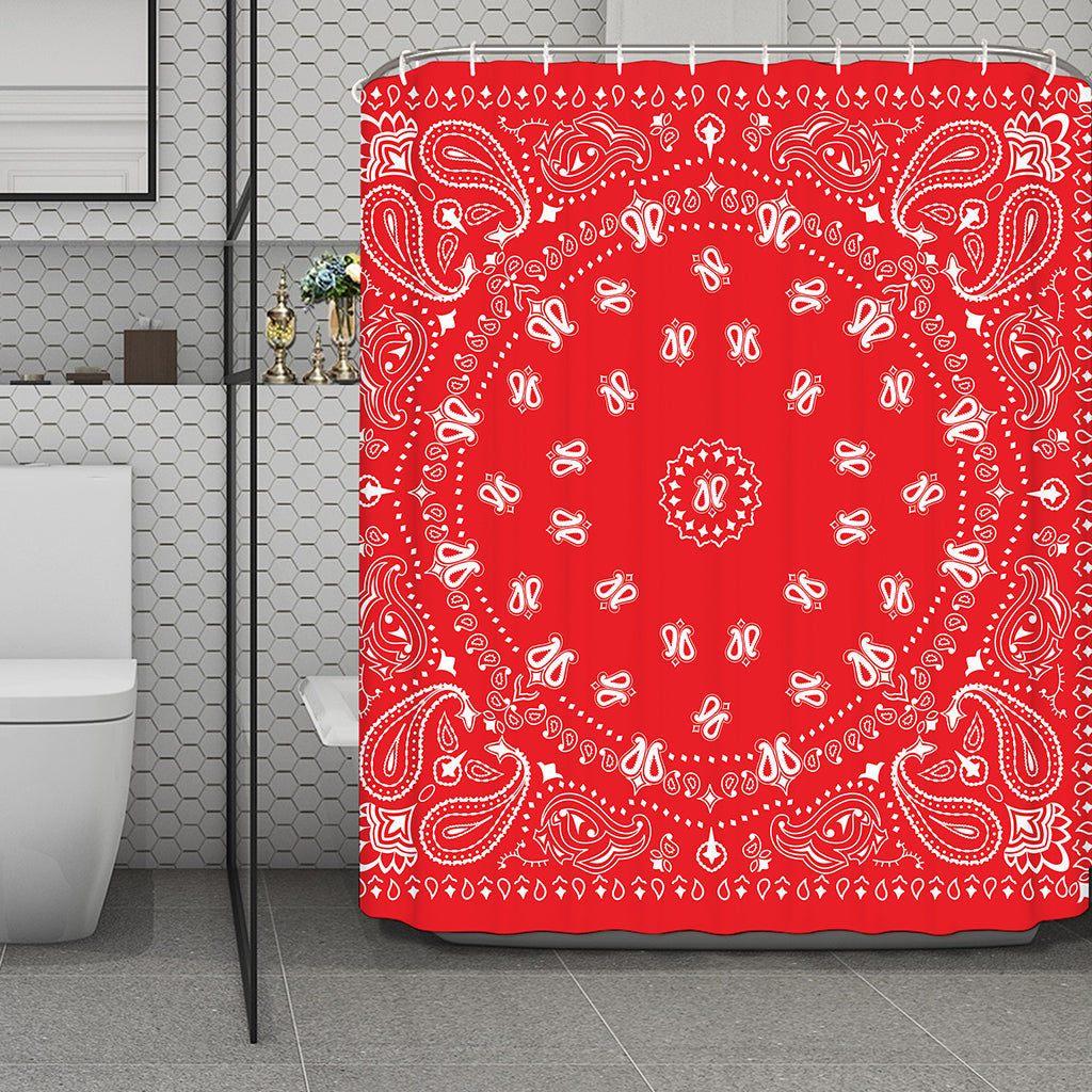 Red Paisley Bandana Print Polyester Shower Curtain