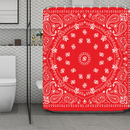 Red Paisley Bandana Print Polyester Shower Curtain