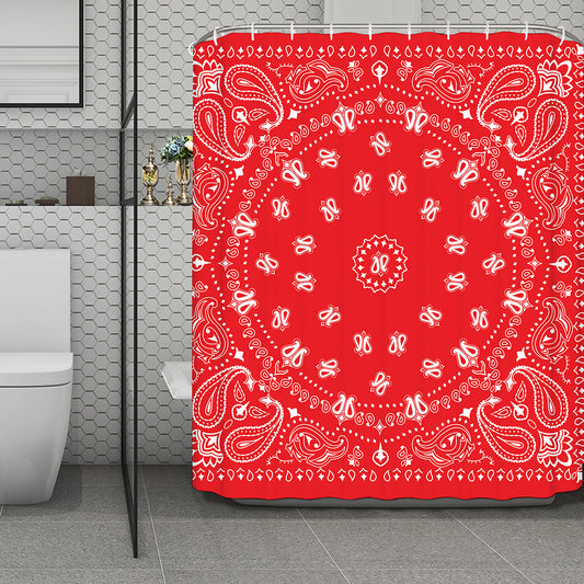 Red Paisley Bandana Print Polyester Shower Curtain