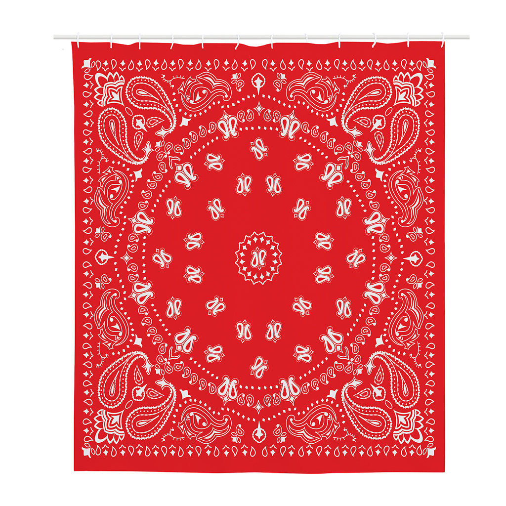 Red Paisley Bandana Print Polyester Shower Curtain