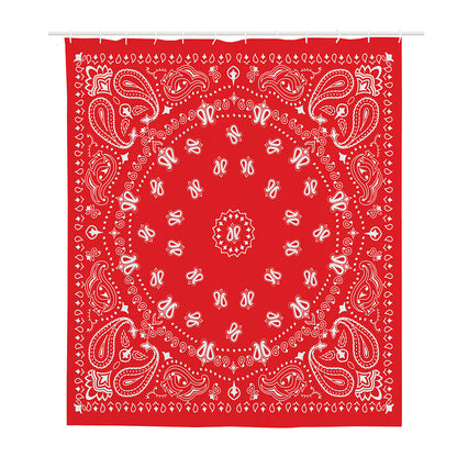 Red Paisley Bandana Print Polyester Shower Curtain
