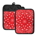 Red Paisley Bandana Print Pot Holders With Pocket
