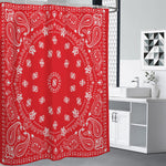 Red Paisley Bandana Print Premium Shower Curtain