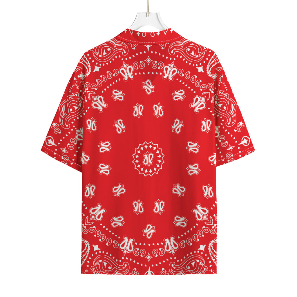 Red Paisley Bandana Print Rayon Hawaiian Shirt