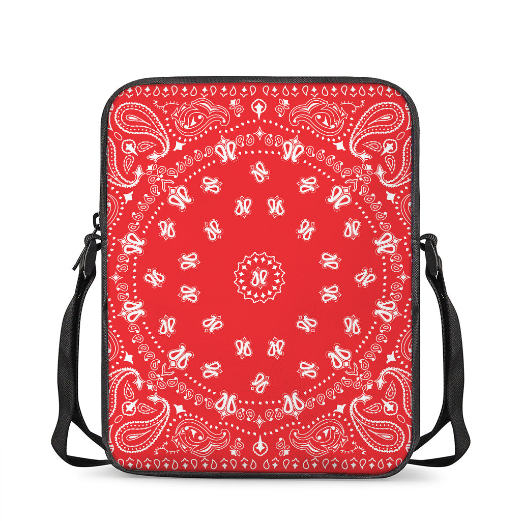 Red Paisley Bandana Print Rectangular Crossbody Bag