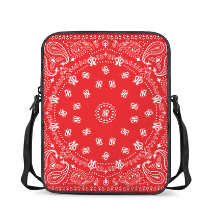 Red Paisley Bandana Print Rectangular Crossbody Bag
