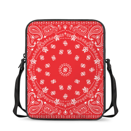 Red Paisley Bandana Print Rectangular Crossbody Bag
