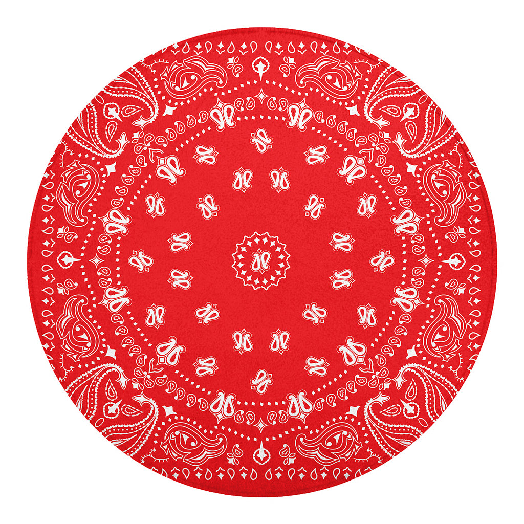 Red Paisley Bandana Print Round Blanket