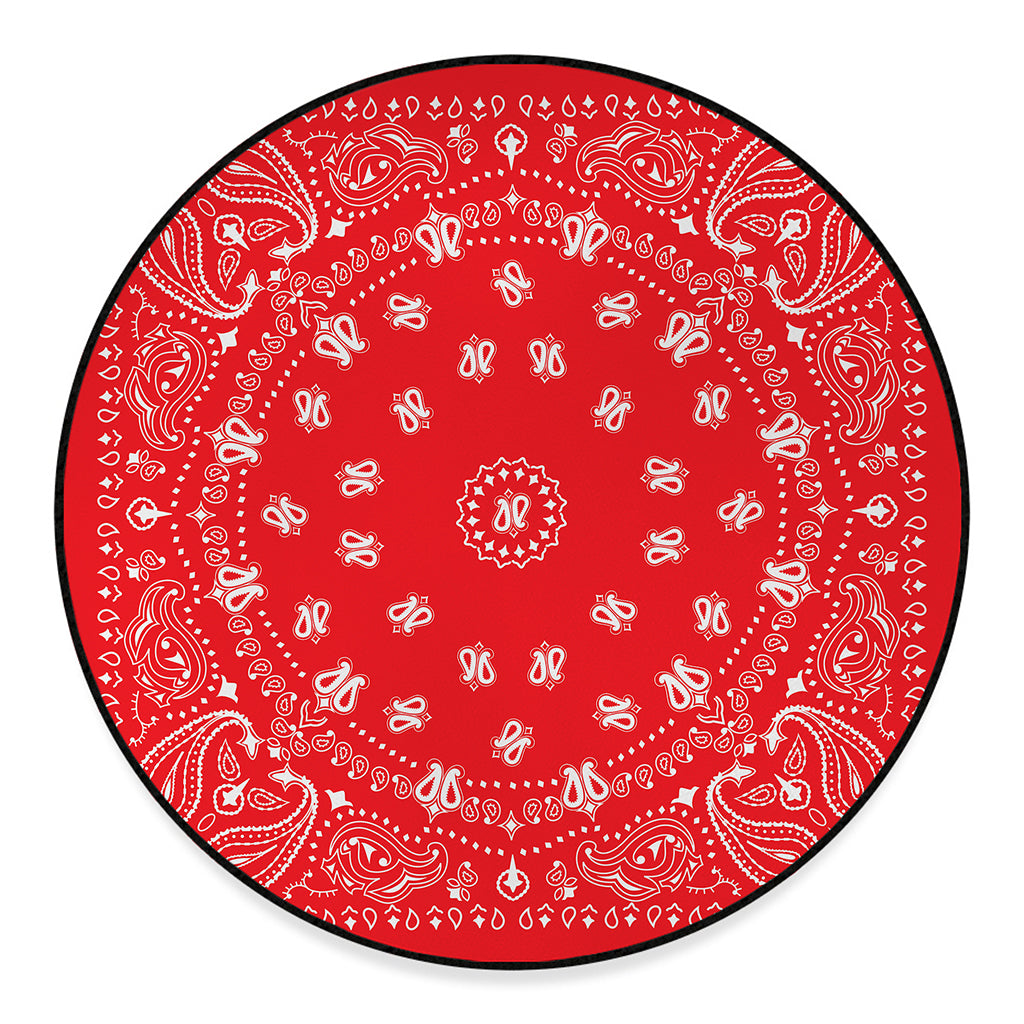 Red Paisley Bandana Print Round Floor Mat