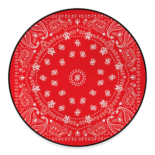 Red Paisley Bandana Print Round Floor Mat