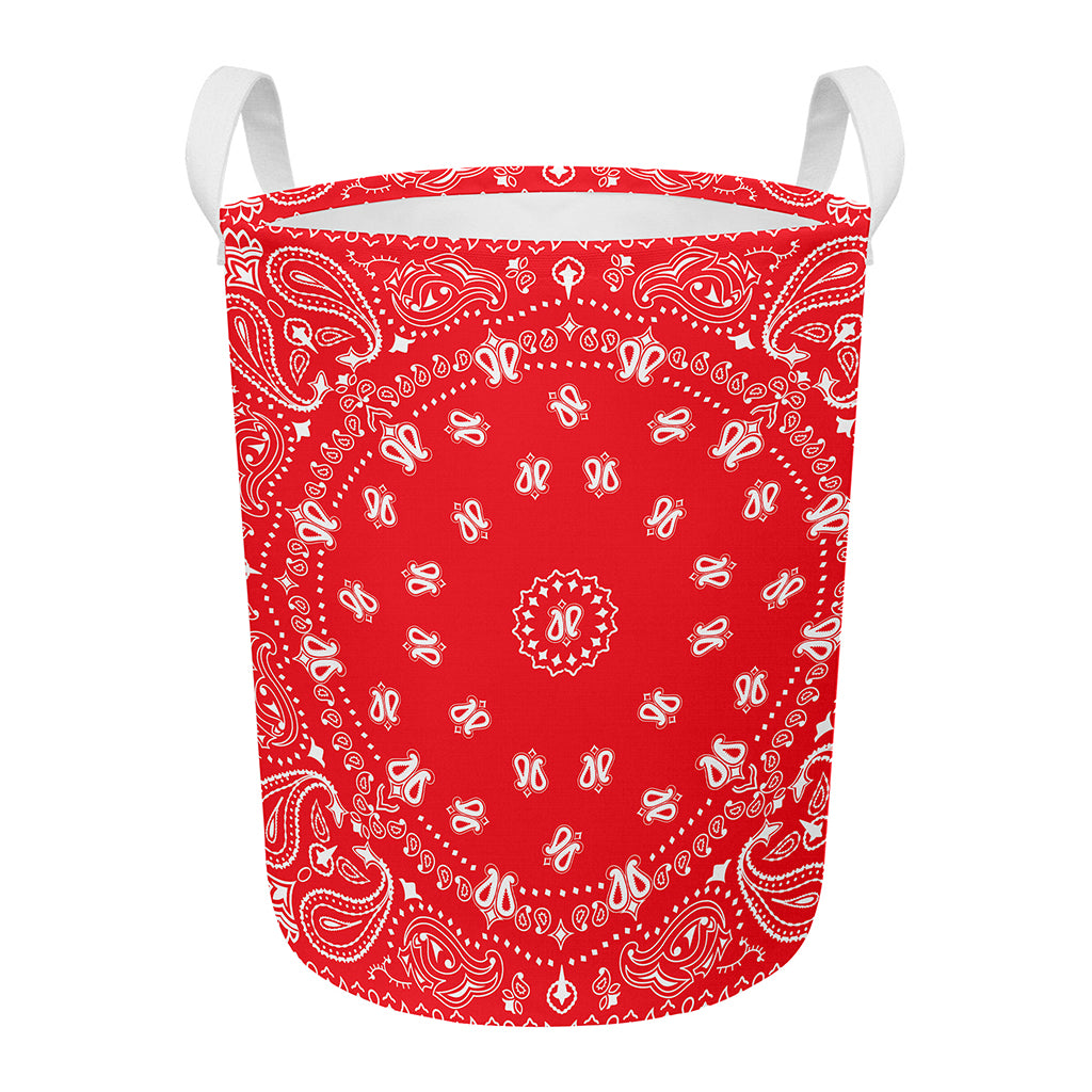 Red Paisley Bandana Print Round Laundry Basket