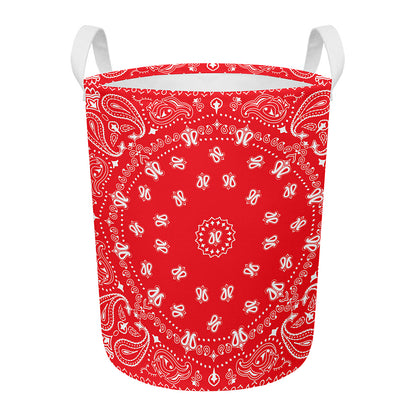 Red Paisley Bandana Print Round Laundry Basket