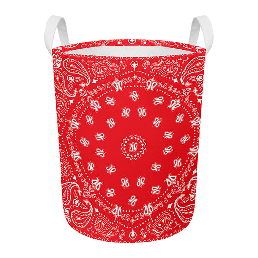 Red Paisley Bandana Print Round Laundry Basket