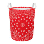 Red Paisley Bandana Print Round Laundry Basket