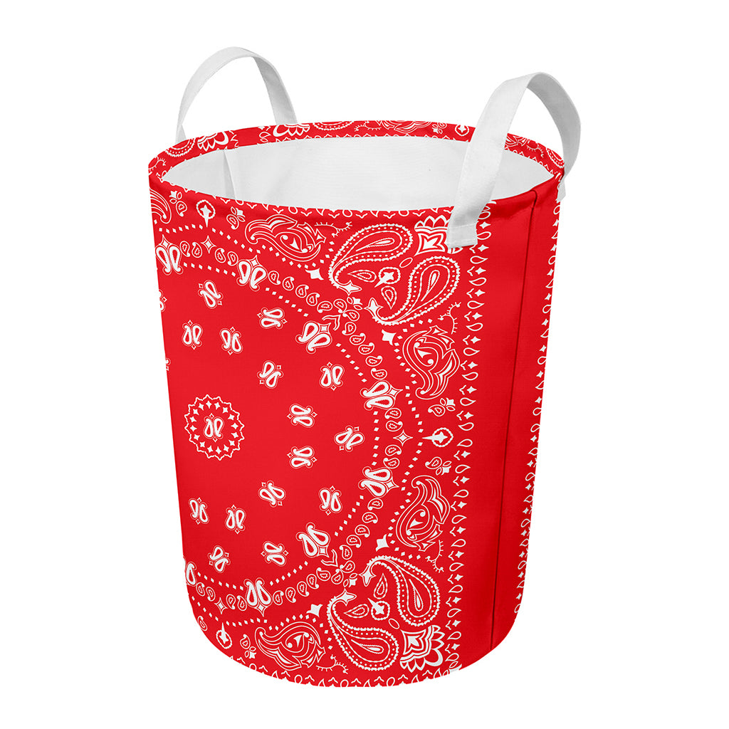 Red Paisley Bandana Print Round Laundry Basket