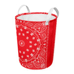 Red Paisley Bandana Print Round Laundry Basket