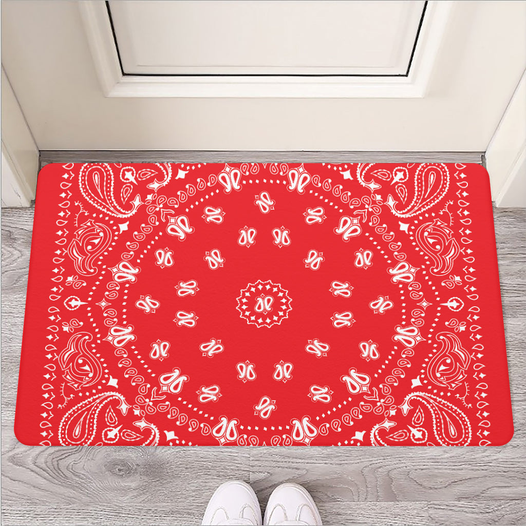 Red Paisley Bandana Print Rubber Doormat