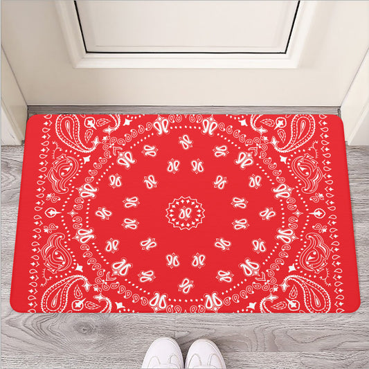 Red Paisley Bandana Print Rubber Doormat