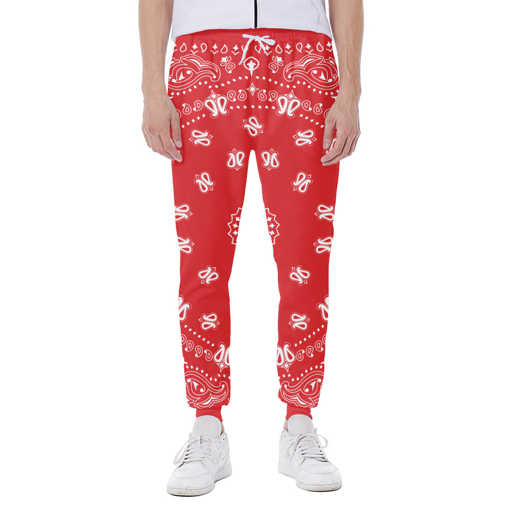 Red Paisley Bandana Print Scuba Joggers