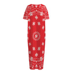 Red Paisley Bandana Print Short Sleeve Long Nightdress