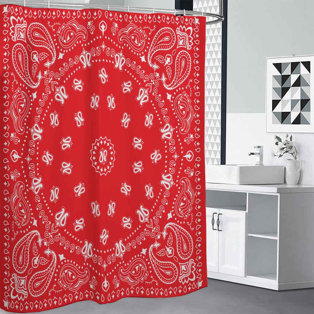 Red Paisley Bandana Print Shower Curtain