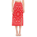 Red Paisley Bandana Print Side Slit Midi Skirt