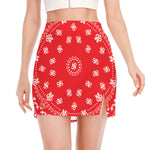 Red Paisley Bandana Print Side Slit Mini Skirt