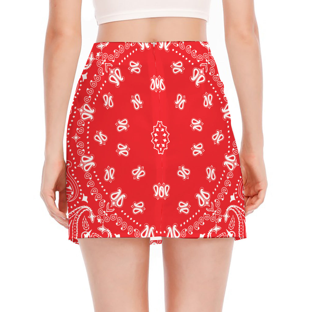 Red Paisley Bandana Print Side Slit Mini Skirt