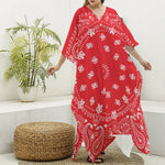Red Paisley Bandana Print Silk V-Neck Kaftan Dress