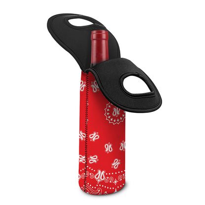 Red Paisley Bandana Print Single Neoprene Wine Tote