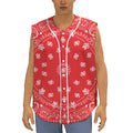 Red Paisley Bandana Print Sleeveless Baseball Jersey