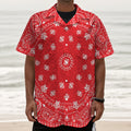 Red Paisley Bandana Print Textured Short Sleeve Shirt