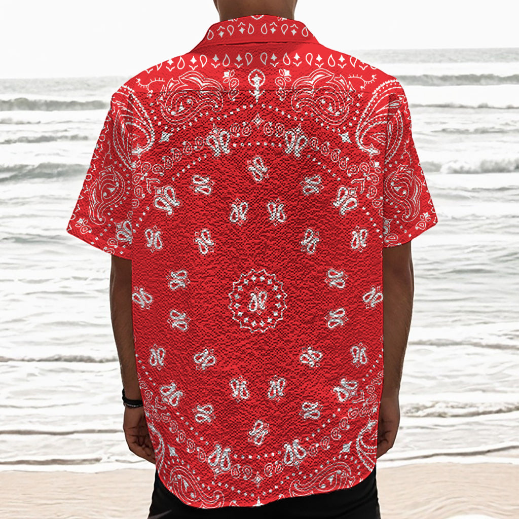 Red Paisley Bandana Print Textured Short Sleeve Shirt