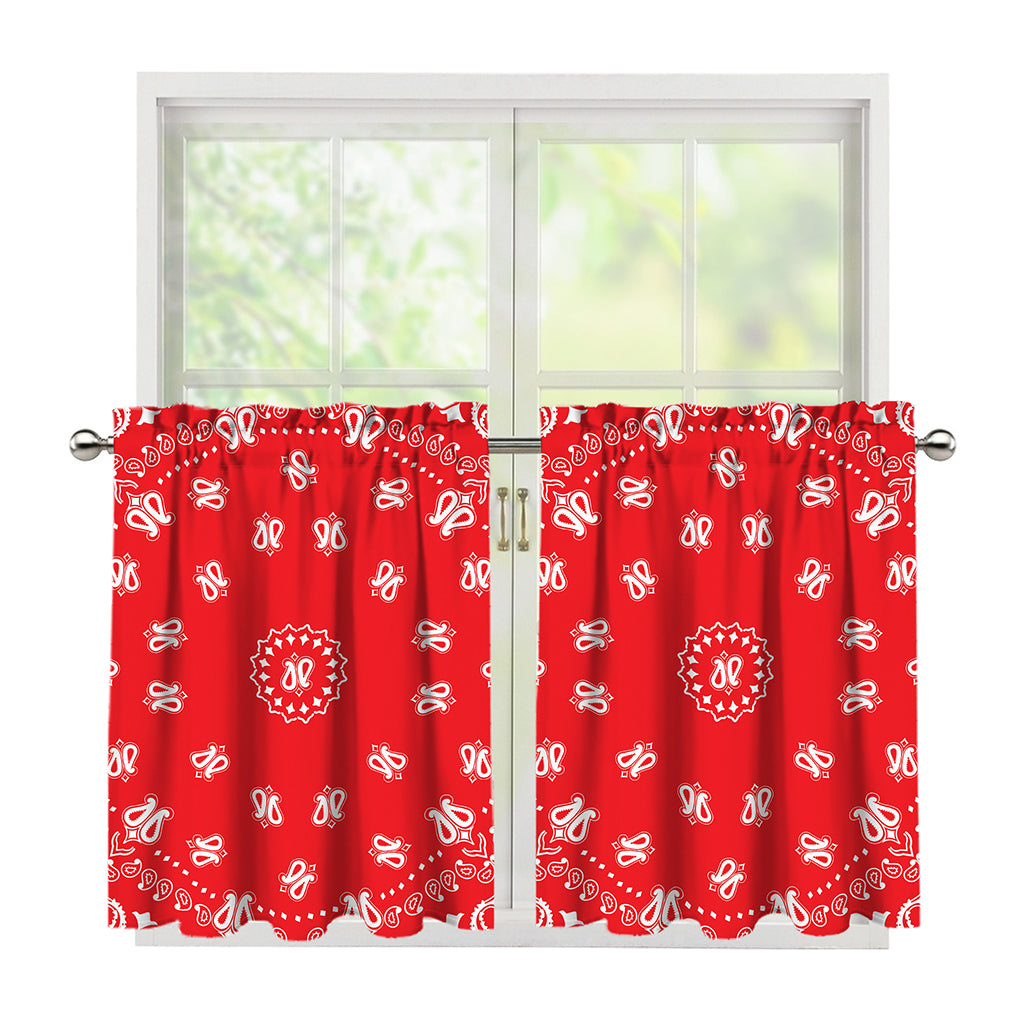 Red Paisley Bandana Print Tier Curtains
