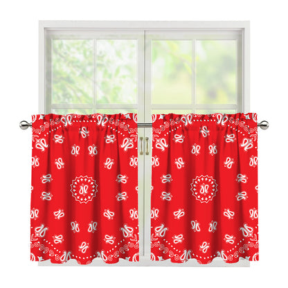 Red Paisley Bandana Print Tier Curtains