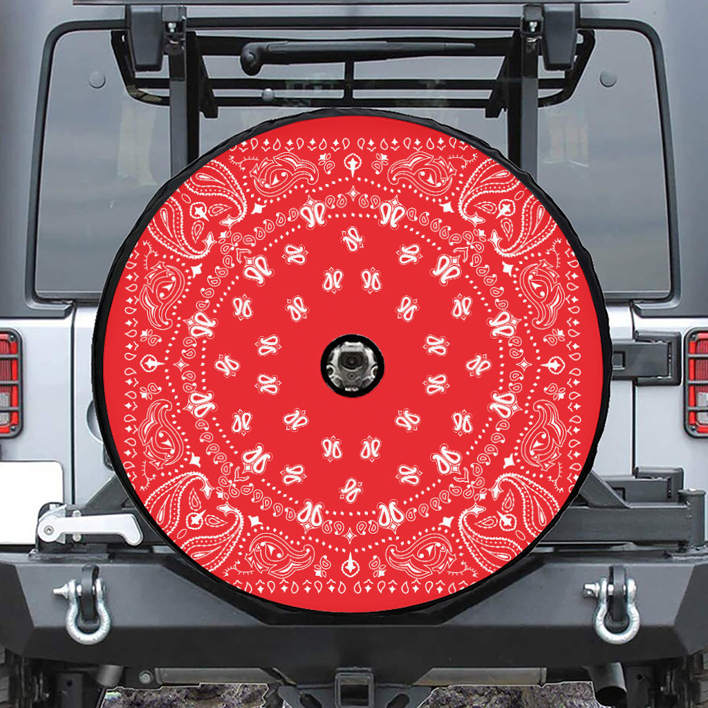 Red Paisley Bandana Print Tire Cover With Camera Hole