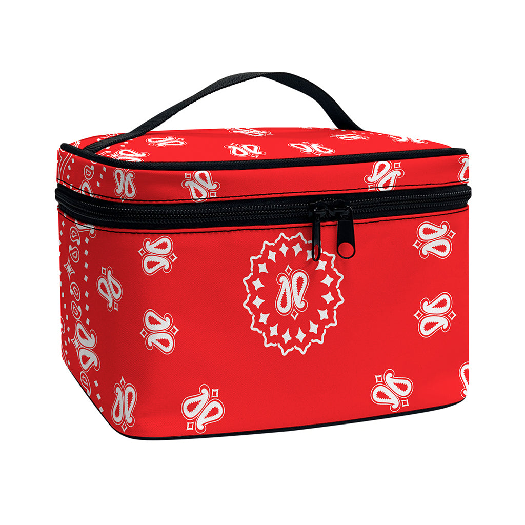 Red Paisley Bandana Print Travel Makeup Bag