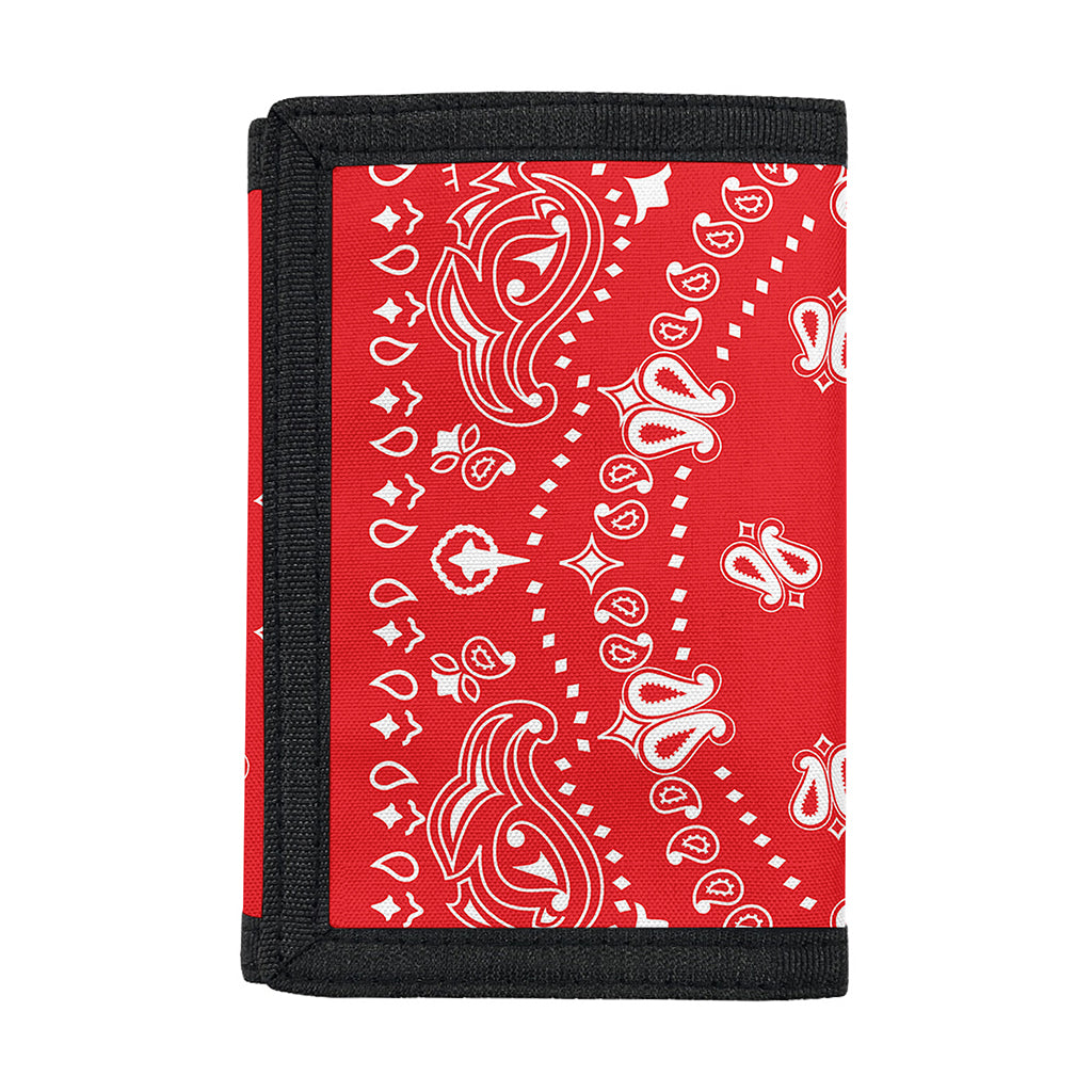 Red Paisley Bandana Print Trifold Wallet