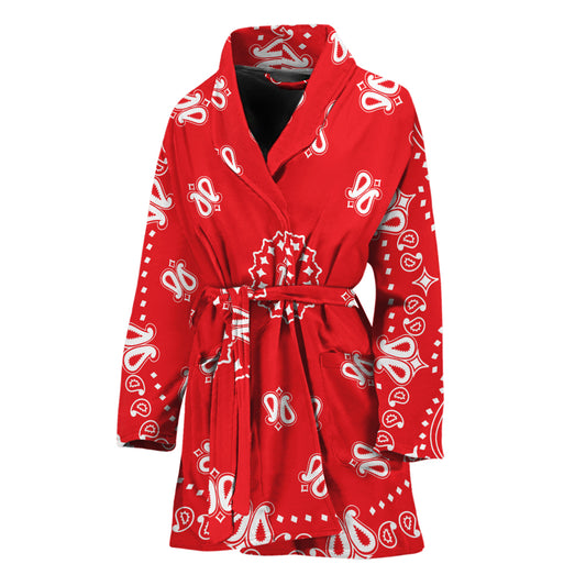 Red Paisley Bandana Print Women's Bathrobe