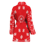 Red Paisley Bandana Print Women's Bathrobe