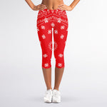 Red Paisley Bandana Print Women's Capri Leggings
